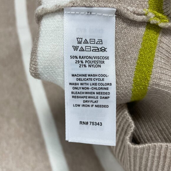 Tahari Sweater Striped XL Women Autumn Fall Pullover Mock Neck Tan White Green - Picture 11 of 11